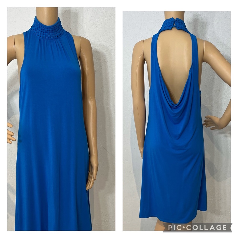 Linq. Blue Sheath Dress with Hi neck & Amazing Back